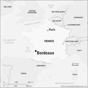 Map of France showing Bordeaux
