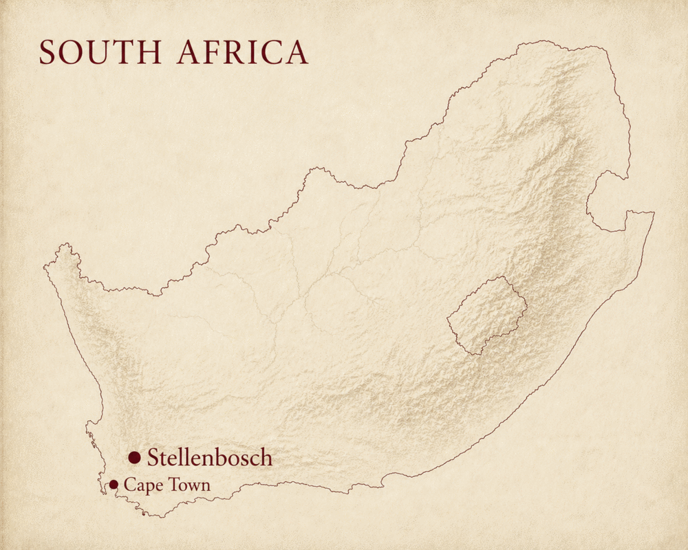 Map of South Africa showing Stellenbosch